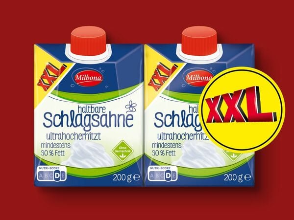 Bild 1 von Milbona Haltbare Schlagsahne XXL, 
         2x 200 g