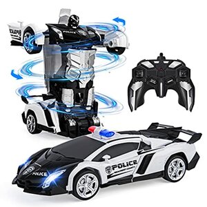 Vubkkty Transformator Spielzeug, Ferngesteuertes Auto für Kinder ab 6 7 8 9 10 Jahre, Zwei-in-Eins Transform Roboter Spielzeug, Polizeiauto Spielzeuggeschenk für Jungen