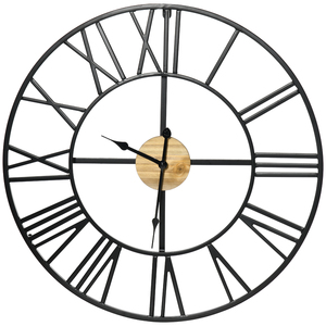HOMCOM Wanduhr 60cm mit Römischen Ziffern, Runde Uhrwerk, Geräuschlose Dekoration im Vintage-Design für Wohnzimmer Küche Metall Schwarz