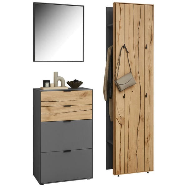 Bild 1 von Dieter Knoll Garderobe, Holz, Glas, Holzwerkstoff, Wildeiche, furniert, 128.8x205.5x37.1 cm, Garderobe, Garderoben-Sets & Serien