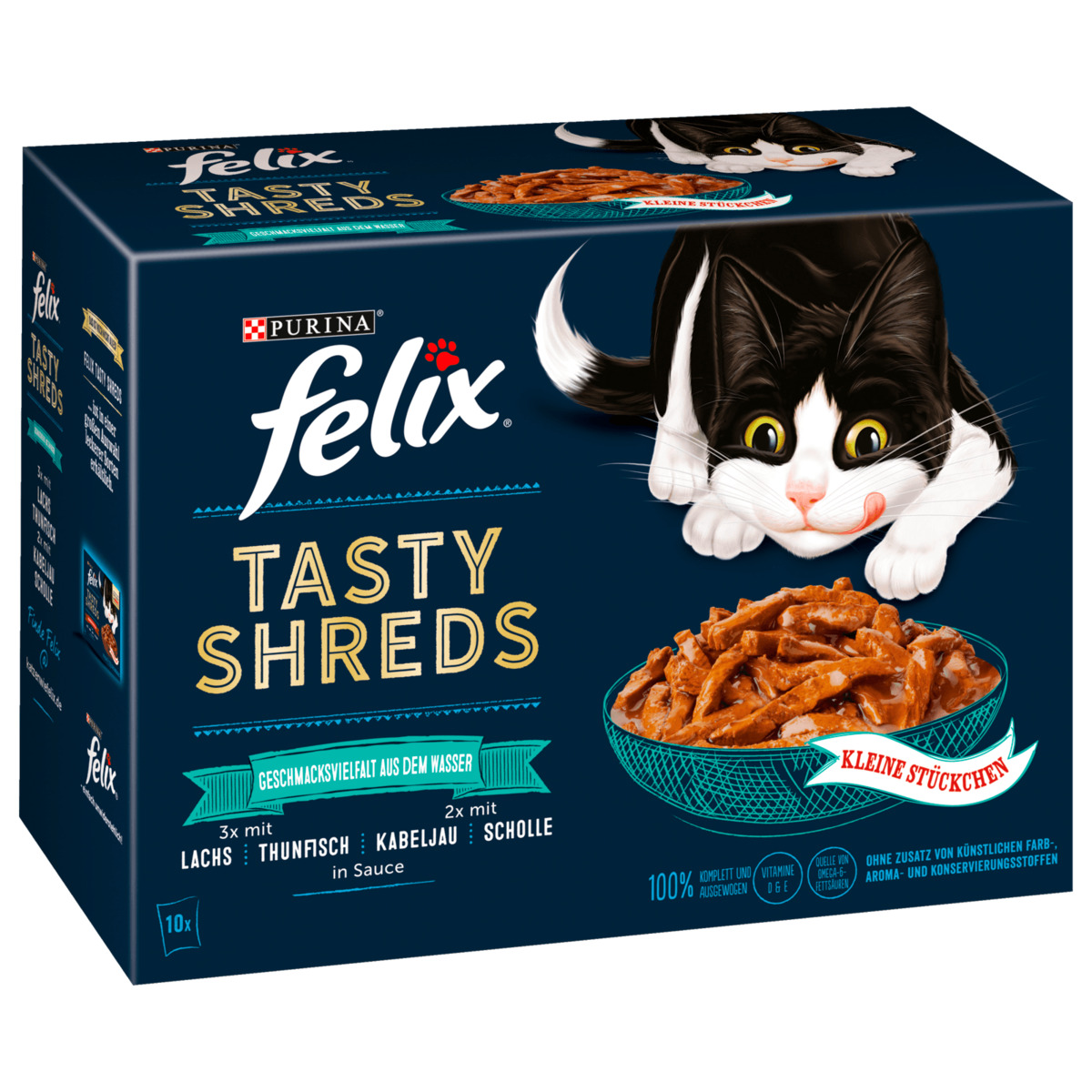 Bild 1 von Purina Felix Tasty Shreds Geschmacksvielfalt aus dem Wasser in einer köstlichen Sauce 10x80g