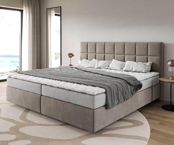 Bild 1 von Boxspringbett Dream-Fine Mikrofaser Beige 200x200 cm Bonell-Matratze PU-Topper