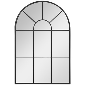 HOMCOM Wandspiegel Bogenfenster-Spiegel 91 x 60 cm Wohnzimmerspiegel für Schlafzimmer, Esszimmer, Flur Schwarz Metall Glas