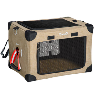 PawHut Hundetasche Transporttasche mit Tragegriff Tragetasche für Tiere Hundebox Hundetransportbox Reisebox faltbar atmungsaktiv Oxfordstoff Khaki 48,5 x 33,5 x 33 cm