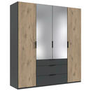 Bild 1 von Boxxx Drehtürenschrank, Graphit, Klar, Eiche, Holzwerkstoff, 3 Fächer, 3 Schubladen, 200x216x58 cm, BQ - Bündnis für Qualität, Made in Germany, DIN EN ISO 9001, umfangreiches Zubehör erhältlic