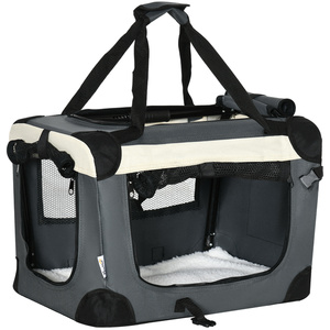 PawHut Hundetasche Transporttasche faltbare Hundebox mit Kissen Hundetragetasche für kleine Hunde Outdoor Oxfordstoff Grau+Schwarz 50,5x33,5x35cm