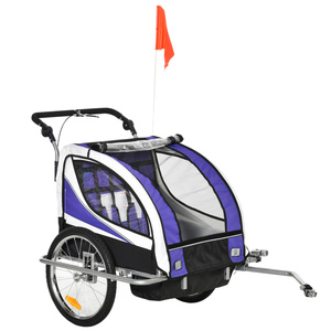HOMCOM Kinderanhänger Fahrradanhänger Kinder Anhänger für 2 Kinder Regenschutz atmungsaktiv Lila+Schwarz 155 x 88 x 108 cm