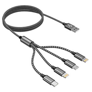 Multi USB Kabel,4 in 1 Universal Ladekabel [1.2M] Schnell Ladekabel Mehrfach Ladekabel mit iPhone Micro USB Typ C Lightning port für iPhone, Android Galaxy, Huawei, Oneplus,Sony,LG,Honor View-Gray