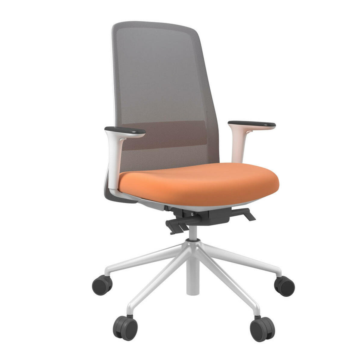 Bild 1 von Drehstuhl, Grau, Orange, Weiß, Metall, Kunststoff, Textil, Drehkreuz, 70x103-115x70 cm, Stoffauswahl, Sitzfläche 360° drehbar, Arbeitszimmer, Bürostühle, Drehstühle