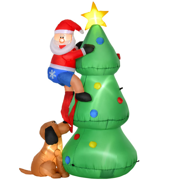 Bild 1 von HOMCOM Aufblasbarer Weihnachtsbaum mit Weihnachtsmann und dem Hund 180 cm Weihnachtsdeko Weihnachtsbeleuchtung LED Selbstaufblasend