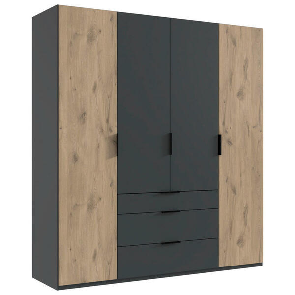 Bild 1 von Boxxx Drehtürenschrank, Graphit, Eiche, Holzwerkstoff, 3 Fächer, 3 Schubladen, 200x216x58 cm, BQ - Bündnis für Qualität, Made in Germany, DIN EN ISO 9001, umfangreiches Zubehör erhältlich, in