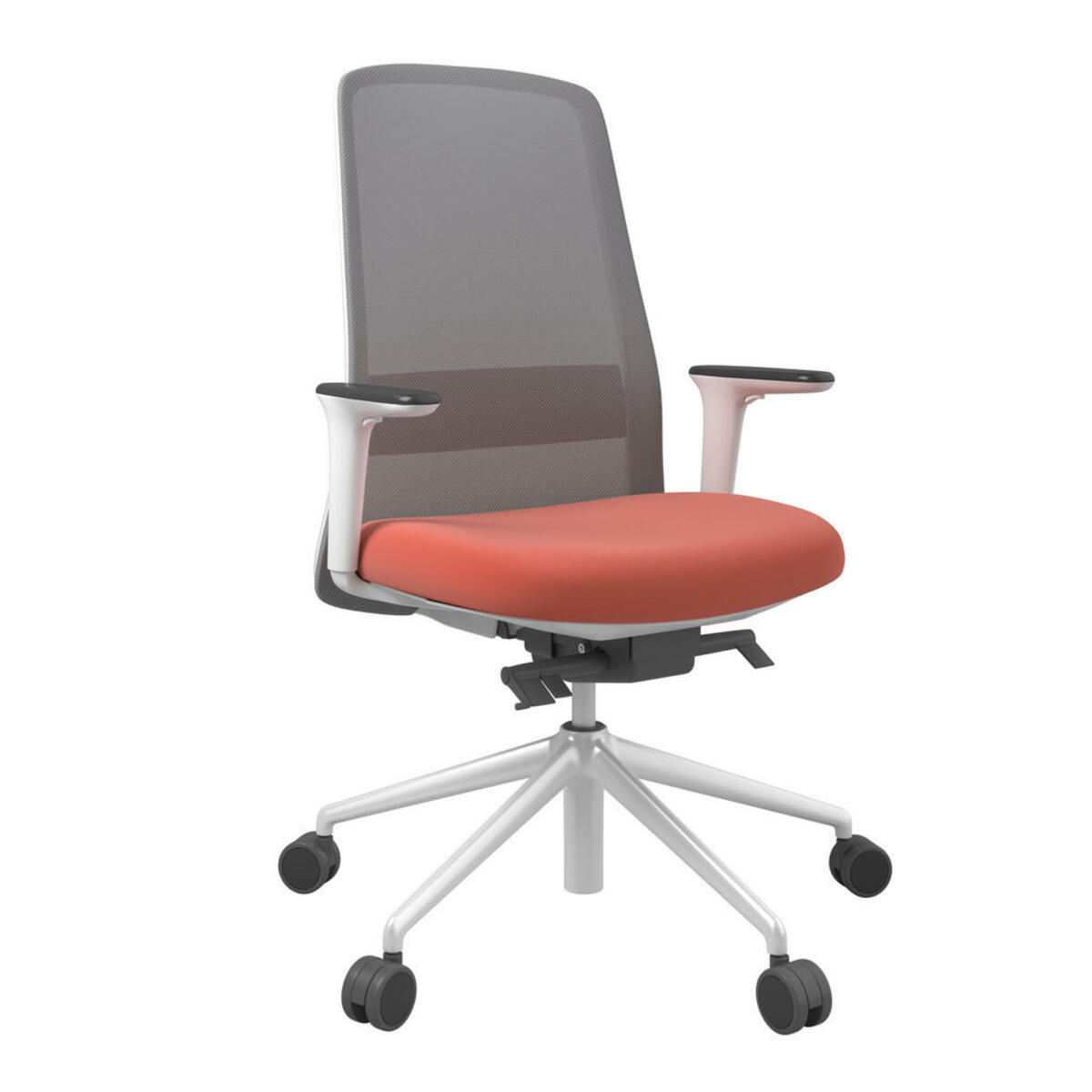 Bild 1 von Drehstuhl, Grau, Weiß, Dunkelorange, Metall, Kunststoff, Textil, Drehkreuz, 70x103-115x70 cm, Stoffauswahl, Sitzfläche 360° drehbar, Arbeitszimmer, Bürostühle, Drehstühle