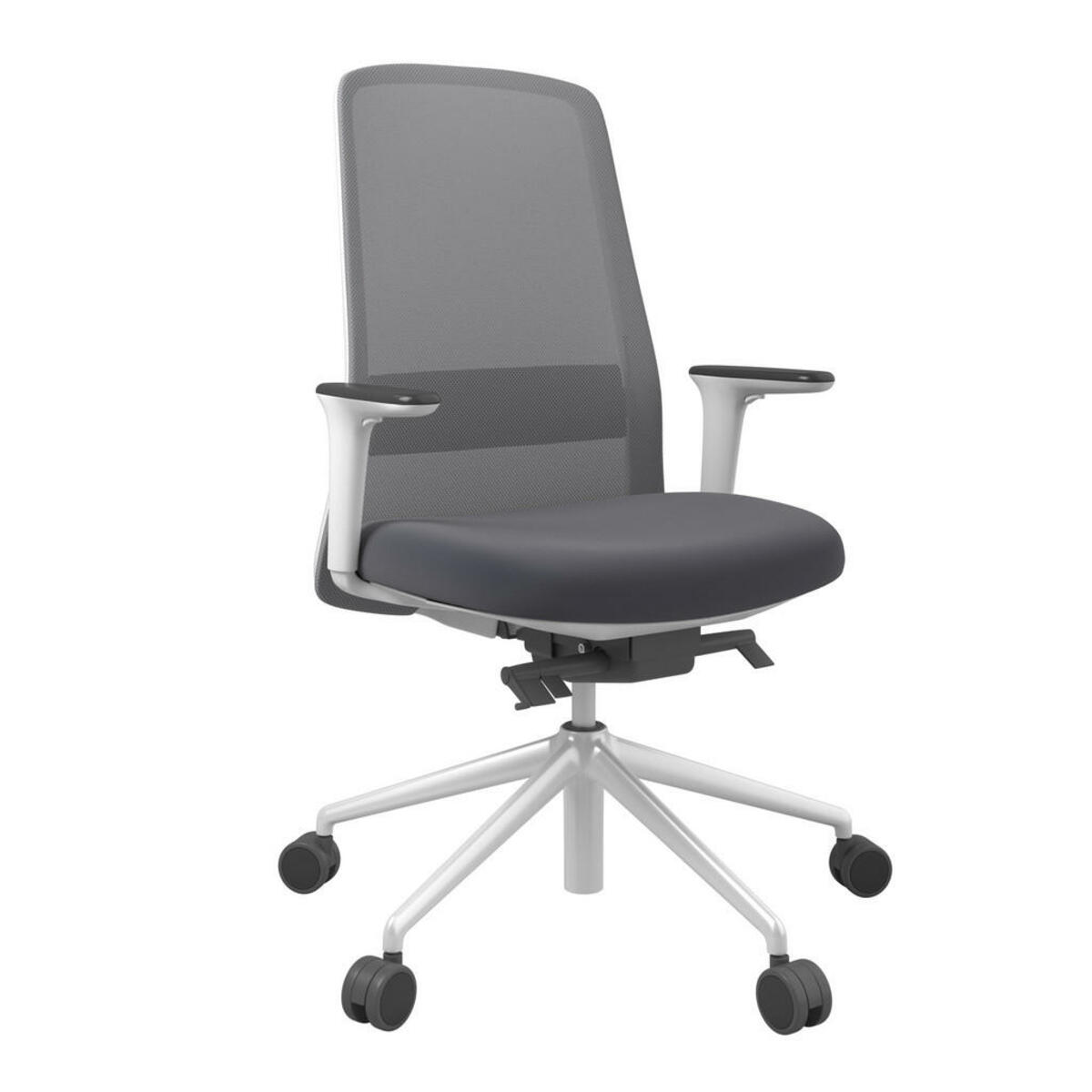 Bild 1 von Drehstuhl, Grau, Weiß, Dunkelblau, Metall, Kunststoff, Textil, Drehkreuz, 70x103-115x70 cm, Stoffauswahl, Sitzfläche 360° drehbar, Arbeitszimmer, Bürostühle, Drehstühle