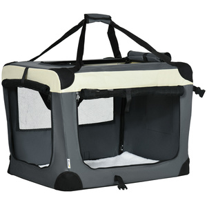 PawHut Hundetasche Transporttasche faltbare Hundebox mit Kissen Hundetragetasche für kleine Hunde Outdoor Oxfordstoff Grau+Schwarz 70 x 51 x 50 cm