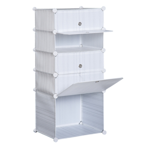 HOMCOM Regal mit Aufbewahrungsboxen, verstellbarer Schrank, Schuhregal, Kunststoff, Metall, Weiß, Grau, 49 x 37 x 108 cm