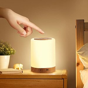Nachttischlampe, Aisutha LED Nachttischlampe Touch Dimmbar mit 10 Farben und 4 Modi, Holzmaserung Nachtlicht USB Aufladbar, Tischlampe mit Timing Funktion für Schlafzimmer Wohnzimmer und Kinderzimme