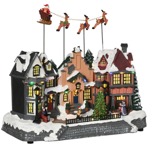 HOMCOM Weihnachtsdeko mit 22 LEDs Winterlandschaft Weihnachtsmann und Hirsch Animiertes Winterwunderland Set beleuchtet bewegliches Weihnachtsgespann Tischdeko 38,5 x 20,5 x 33 cm