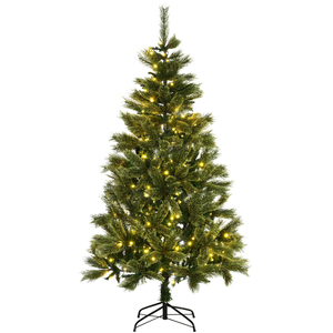 HOMCOM 180 cm Weihnachtsbaum mit Standfuß Künstlich Naturgetreu Tannenbaum mit 586 Astspitzen 240 LED-Leuchten Weiß Lichtfarbe für Weihnachtsfest PVC Eisen Grün