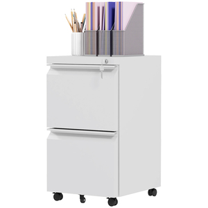 Vinsetto Rollcontainer Aktenschrank mit 2 Schubladen, Bürocontainer Abschließbar, Standcontainer, Büroschrank für A4-Format, Stahl, Weiß, 37 x 43,5 x 67,5 cm