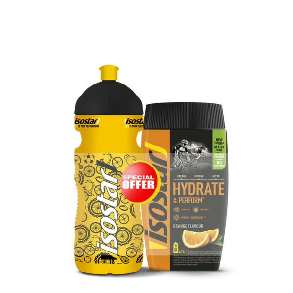 Bild 1 von Iso-Getränkepulver Set ISOSTAR HYDRATE&PERFORM Orange 560 g + 1 L Flasche