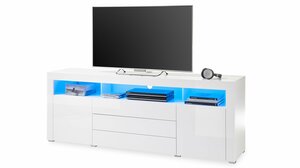 TV - Lowboard weiß hochglanz 200 cm mit Beleuchtung - GOAL