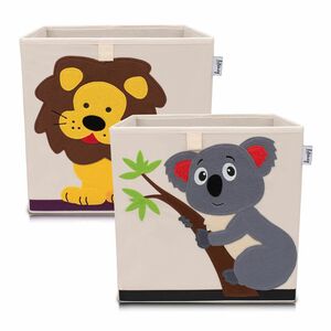 Lifeney Aufbewahrungsbox 2er-Set Löwe & Koala, beige, 33x33x33cm