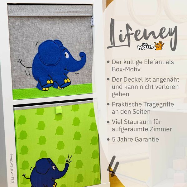 Bild 1 von Lifeney Aufbewahrungsbox mit Deckel DieMaus Elefant laufend, 33x33x33cm
