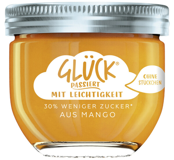 Bild 1 von Glück Passiert Fruchtaufstrich Mango 30% weniger Zucker 230G