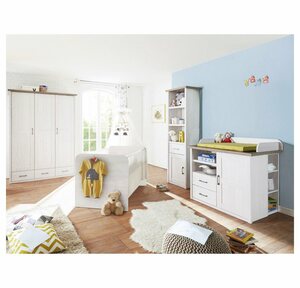 Lomadox Babyzimmer-Komplettset »LUND-78«, Babymöbel 4er-Set im Landhausstil in Pinie weiß Nb./Trüffel Eiche Nb.