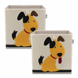 Lifeney Aufbewahrungsbox 2er-Set Hund, beige, 33x33x33cm