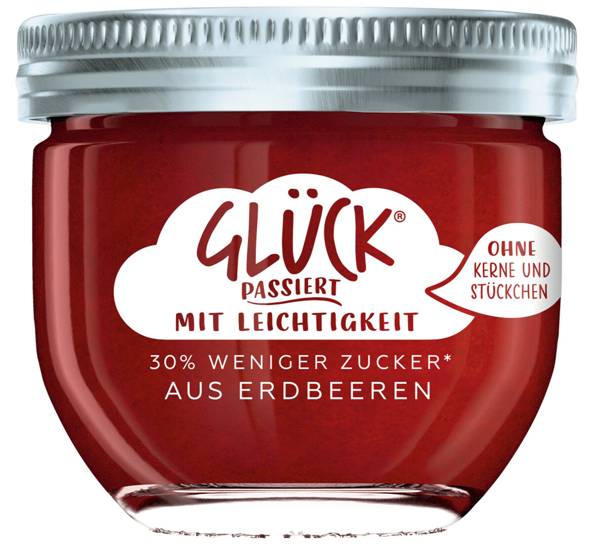 Bild 1 von Glück Passiert Fruchtaufstrich Erdbeere 30% weniger Zucker 230G