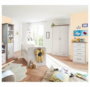 Lomadox Babyzimmer-Komplettset »LUND-78«, Babyzimmer Kombination im Landhaus Design in Pinie weiß Nb./Trüffel Eiche Nb.