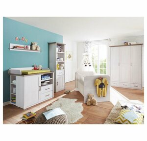 Lomadox Babyzimmer-Komplettset »LUND-78«, Babyzimmer Set in Pinie weiß Nb./Trüffel Eiche Nb., Landhaus Design