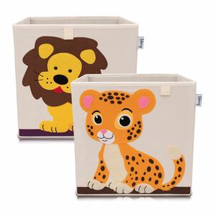 Lifeney Aufbewahrungsbox 2er-Set Löwe & Tiger, beige, 33x33x33cm