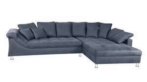 Ecksofa grau - blau 339 x 222 cm mit Kissen - CALGARY