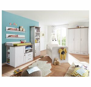 Lomadox Babyzimmer-Komplettset »LUND-78«, Babyzimmer Kombination, Landhaus Design, Pinie weiß Nb./Trüffel Eiche Nb.