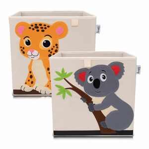 Lifeney Aufbewahrungsbox 2er-Set Tiger & Koala, beige, 33x33x33cm