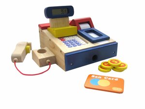 ESTIA Holzspielwaren Kaufladensortiment »Kaufladenkasse aus Holz mit Scanner und Taschenrechner«, für Kaufläden, lehrreich durch realitätsnahes Spiel