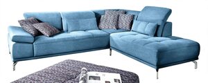 CASAVANTI Ecksofa CALUNA 273 x 234 cm Stoffbezug hellblau