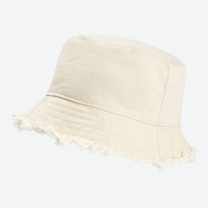 Damen-Fischer-Hut mit ausgefranster Kante, Ecru