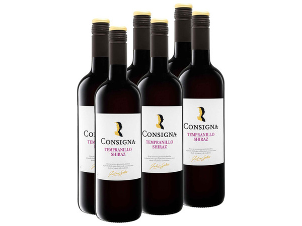 Bild 1 von 6 x 0,75-l-Weinpaket Consigna Tempranillo-Shiraz VdlT Castilia trocken vegan, Rotwein, 
         4.5-l