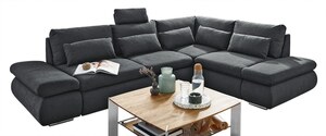 CASAVANTI Ecksofa NEW YORK mit Schlaffunktion 300 x 222 cm Stoffbezug schwarz