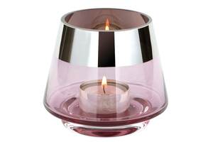 Fink Teelichthalter JONA 13 cm Glas rosa/silberfarbig