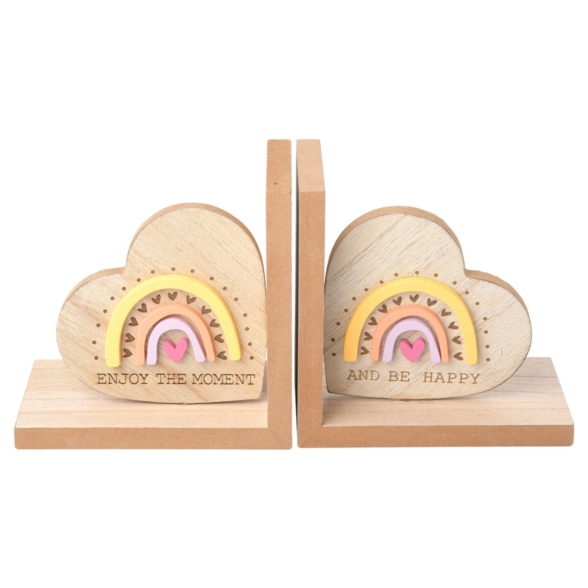 Bild 1 von 2er Set Buchstützen mit Herz-Motiv NATUR / BUNT