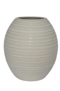 Bauchige Vase aus Keramik H 21 /Ø 18 STRIPES Weiß gestreift