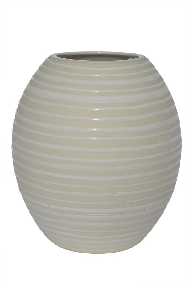 Bild 1 von Bauchige Vase aus Keramik H 21 /Ø 18 STRIPES Weiß gestreift