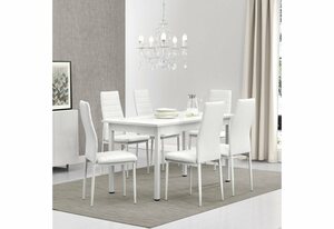 en.casa Essgruppe, (Set, 7-tlg., Esstisch mit 6 Stühlen), »Stavanger« 140x60cm Küchentisch Kunstleder Stühle weiß