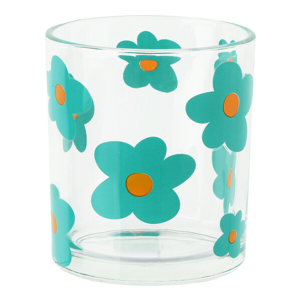 Bild 1 von Teelichtglas mit Blumen-Print TÜRKIS