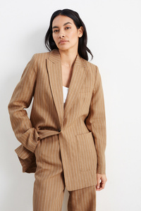 C&A Business-Leinen-Longblazer-Regular Fit-Nadelstreifen, Beige, Größe: 36