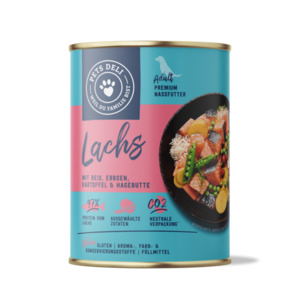Nassfutter Lachs mit Reis, Erbsen, Kartoffel und Hagebutte für Hunde - 375g / 6er Pack